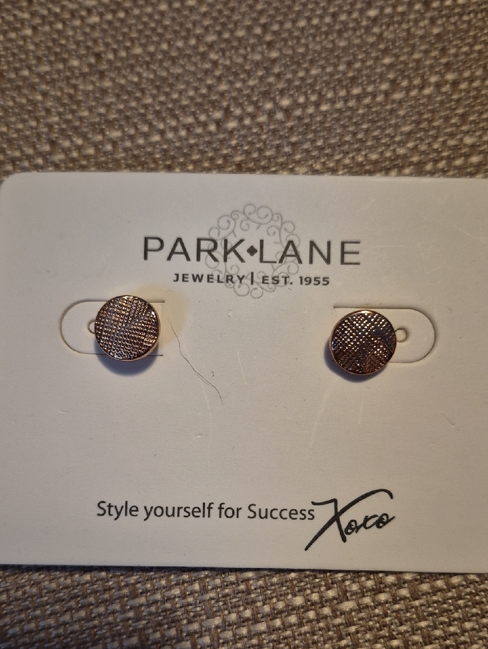 Park Lane Rose Gold Cross-Hatch Round Stud Earrings
